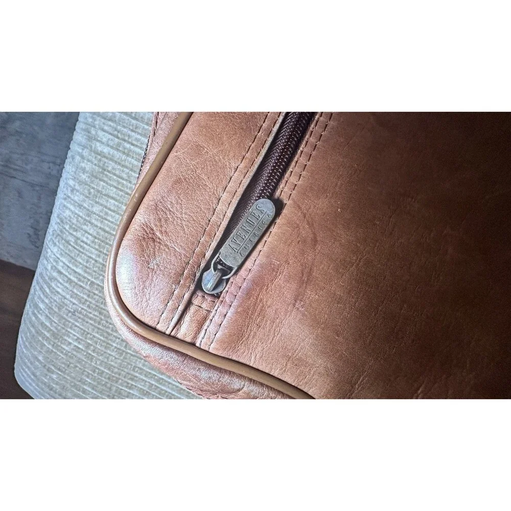 Full Grain Leather Briefcase Laptop Bag Tan Cognac Double Zip